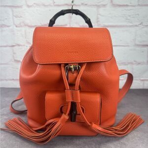 Gucci Bamboo Orange Textured Leather Backpack